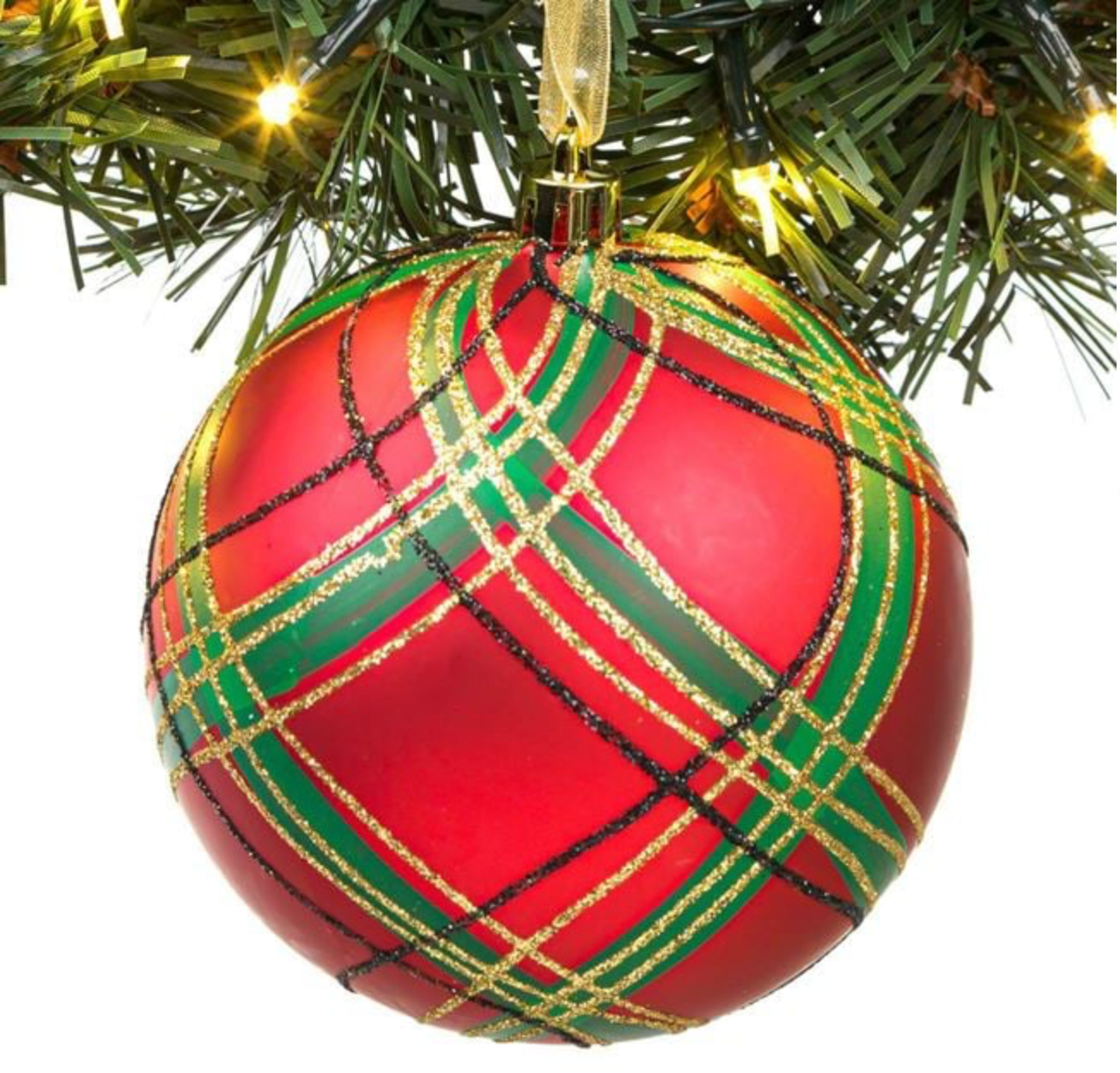 Ornament Brad de Craciun Glob Rosu Carouri Ø8cm