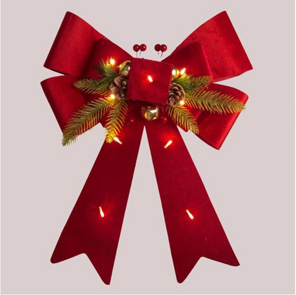 Funda Decorativa de Craciun Rosie Catifelata cu Lumina 33x43cm