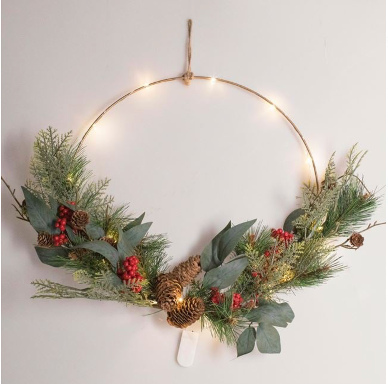 Coronita Decorativa de Craciun Metalica cu Ramuri Pomusoare & Lumina - Ø40cm