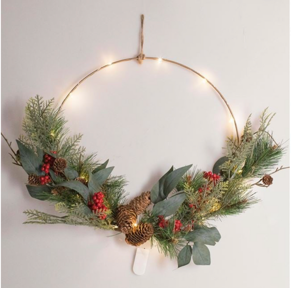 Coronita Decorativa de Craciun Metalica cu Ramuri Pomusoare & Lumina - Ø40cm