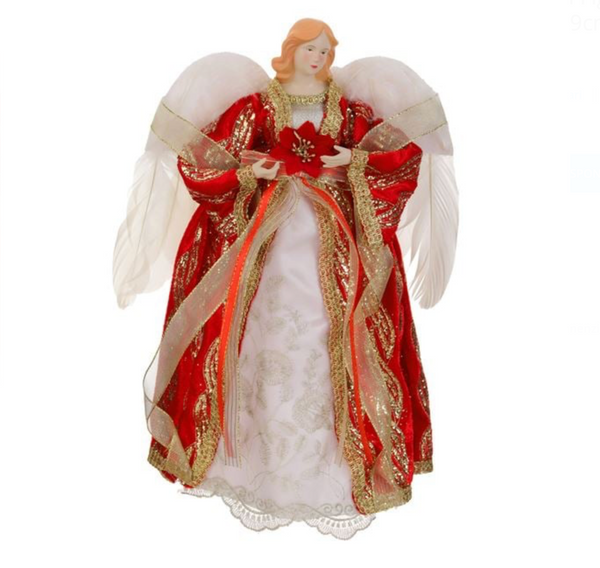 Varf Brad de Craciun Figurina de Inger cu Capa Rosie & Aripi 39cm