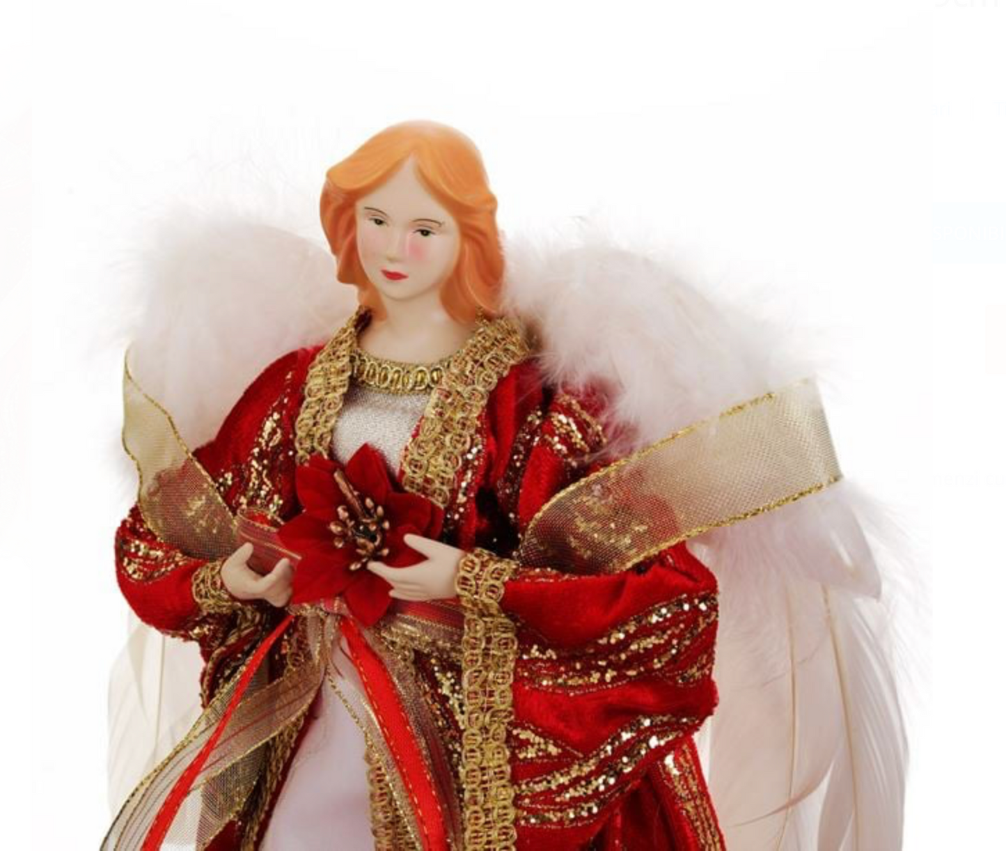 Varf Brad de Craciun Figurina de Inger cu Capa Rosie & Aripi 39cm