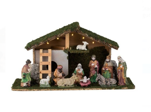 Iesle Decorativa de Craciun cu 5 Becuri LED 47x17x25cm & 11 Figurine