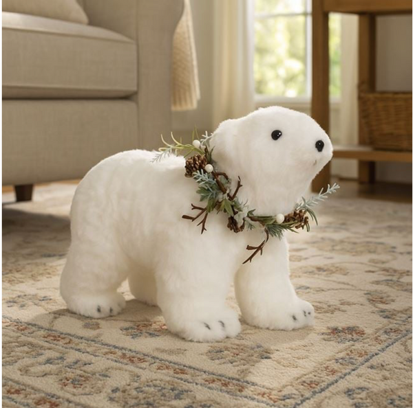 Figurina Decorativa de Craciun Urs Polar din Spuma cu Coronita Verde 30c