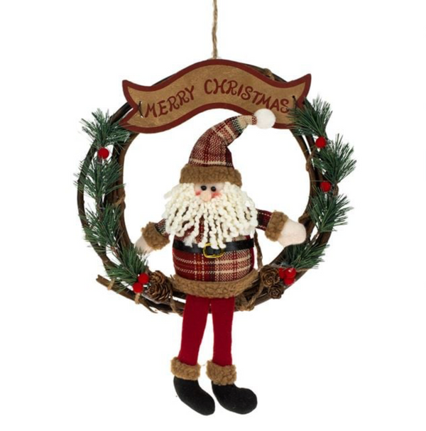 Decoratiune de Craciun Coronita din Lemn Mos Craciun "Merry Christmas" 15cm