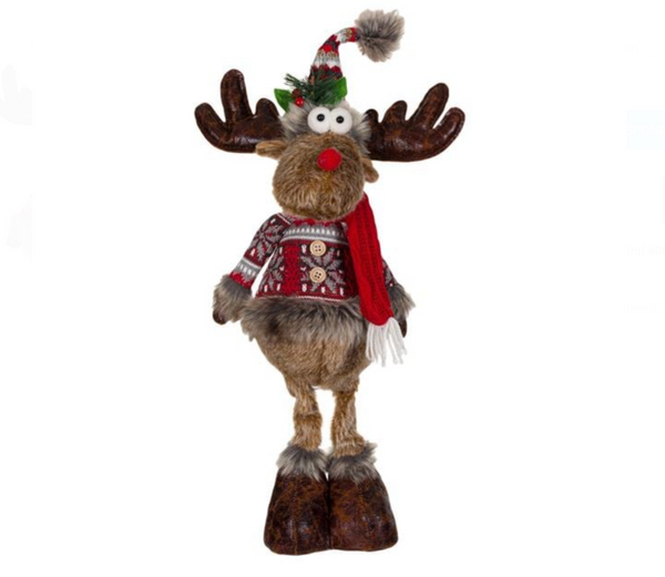 Figurina Decorativa de Craciun Ren cu Jacheta de Blana 56cm