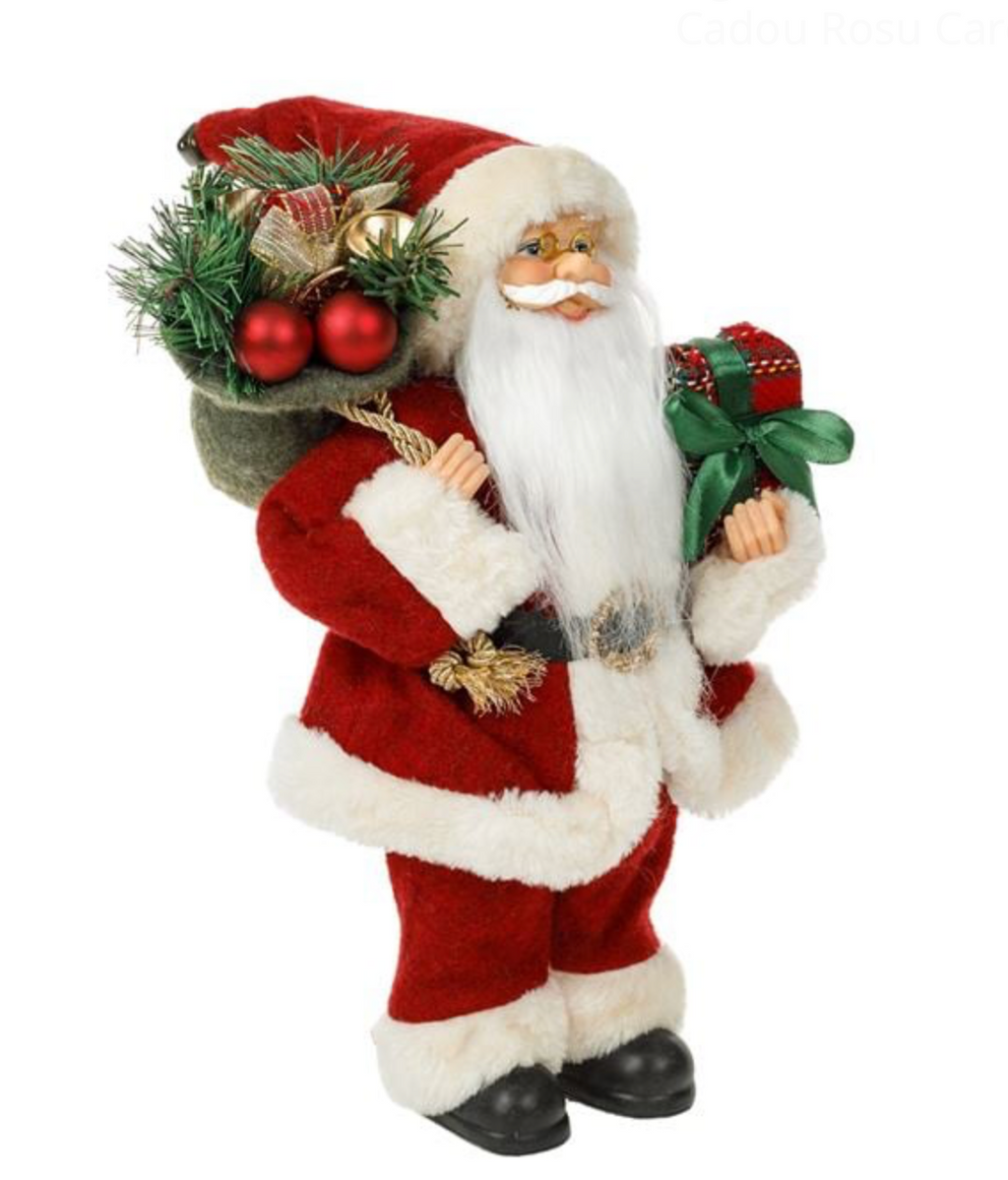 Figurina Decorativa Mos Craciun cu Sac Cadou Rosu Caro 30cm