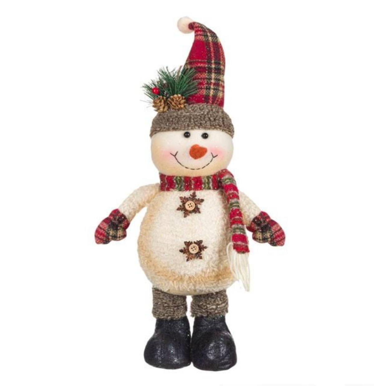Figura Decorativa de Craciun Om de Zapada Ecru Caciula cu Carouri 40cm