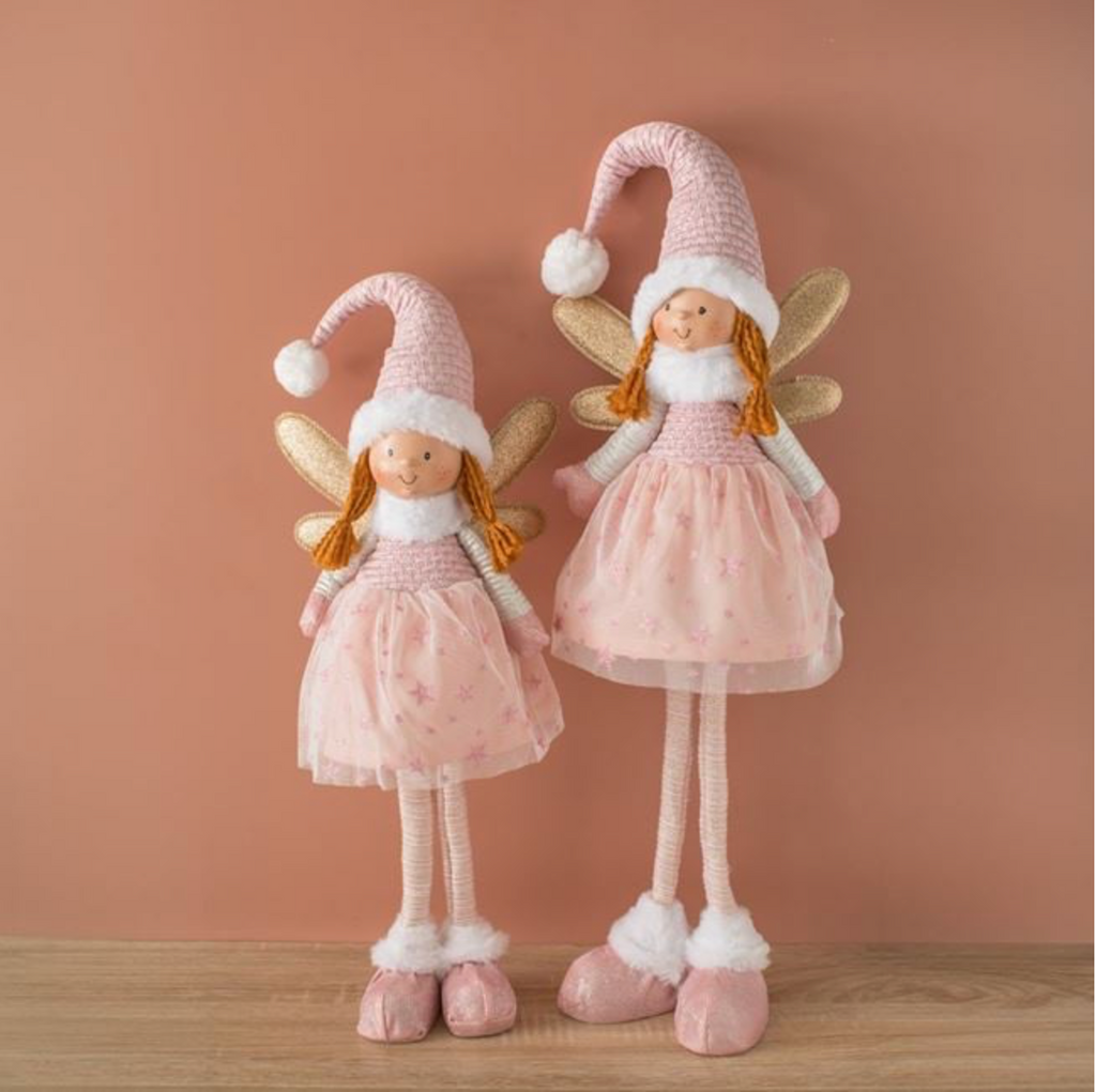 Figurina Ingeras cu Rochie Roz de Craciun 69cm