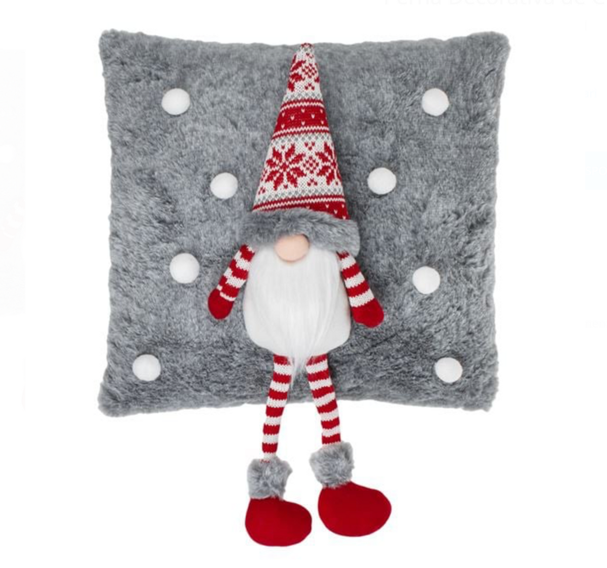 Perna Decorativa de Craciun Gri cu Figurina Gnome 3D 35x50cm