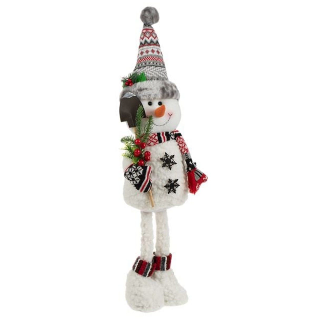 Figurina Decorativa de Craciun Om de Zapada Alb Gri Lopata 75cm