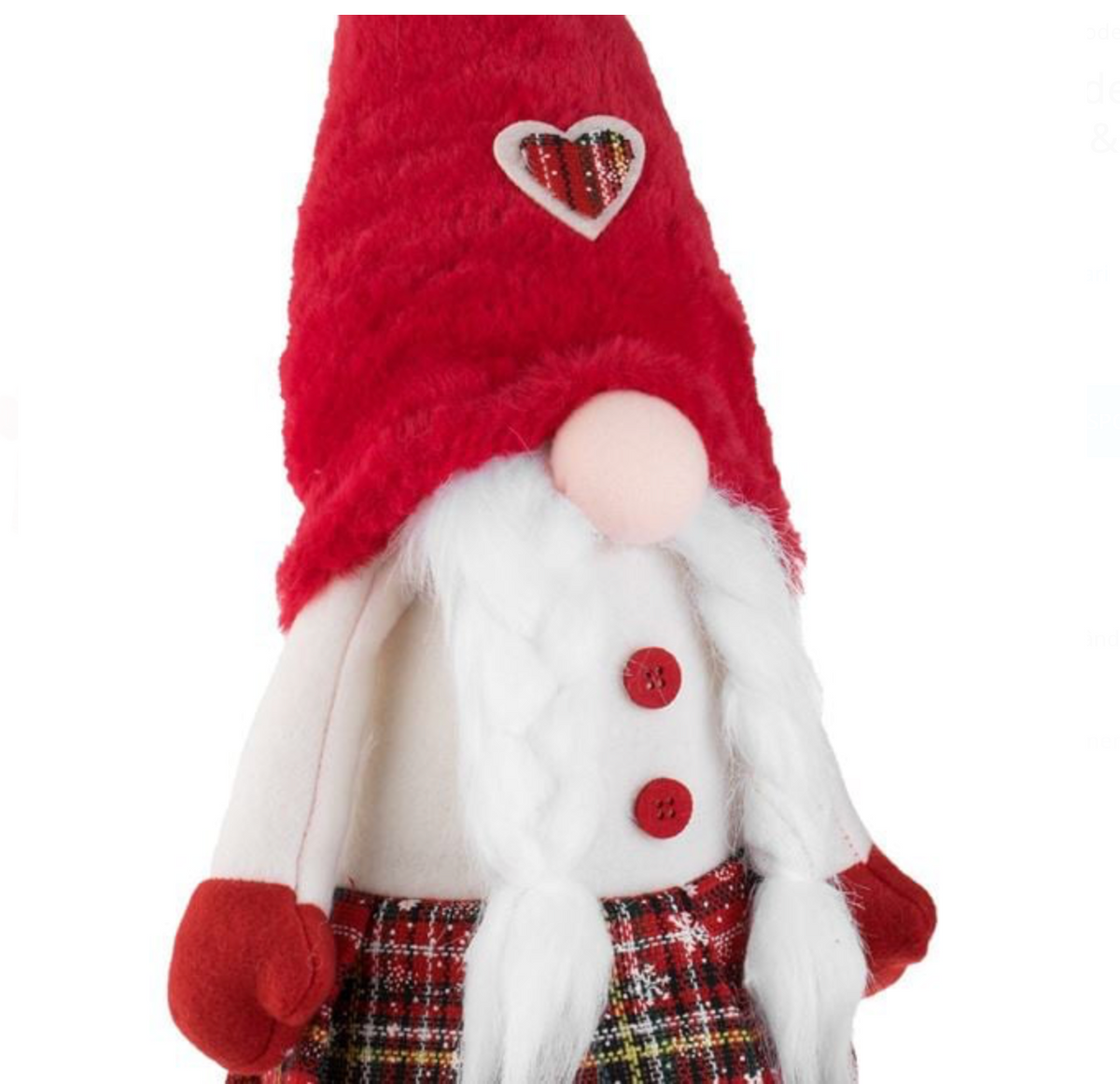 Figurina Decorativa de Craciun Gnome cu Codite Rochie Rosie & Caciula 80cm