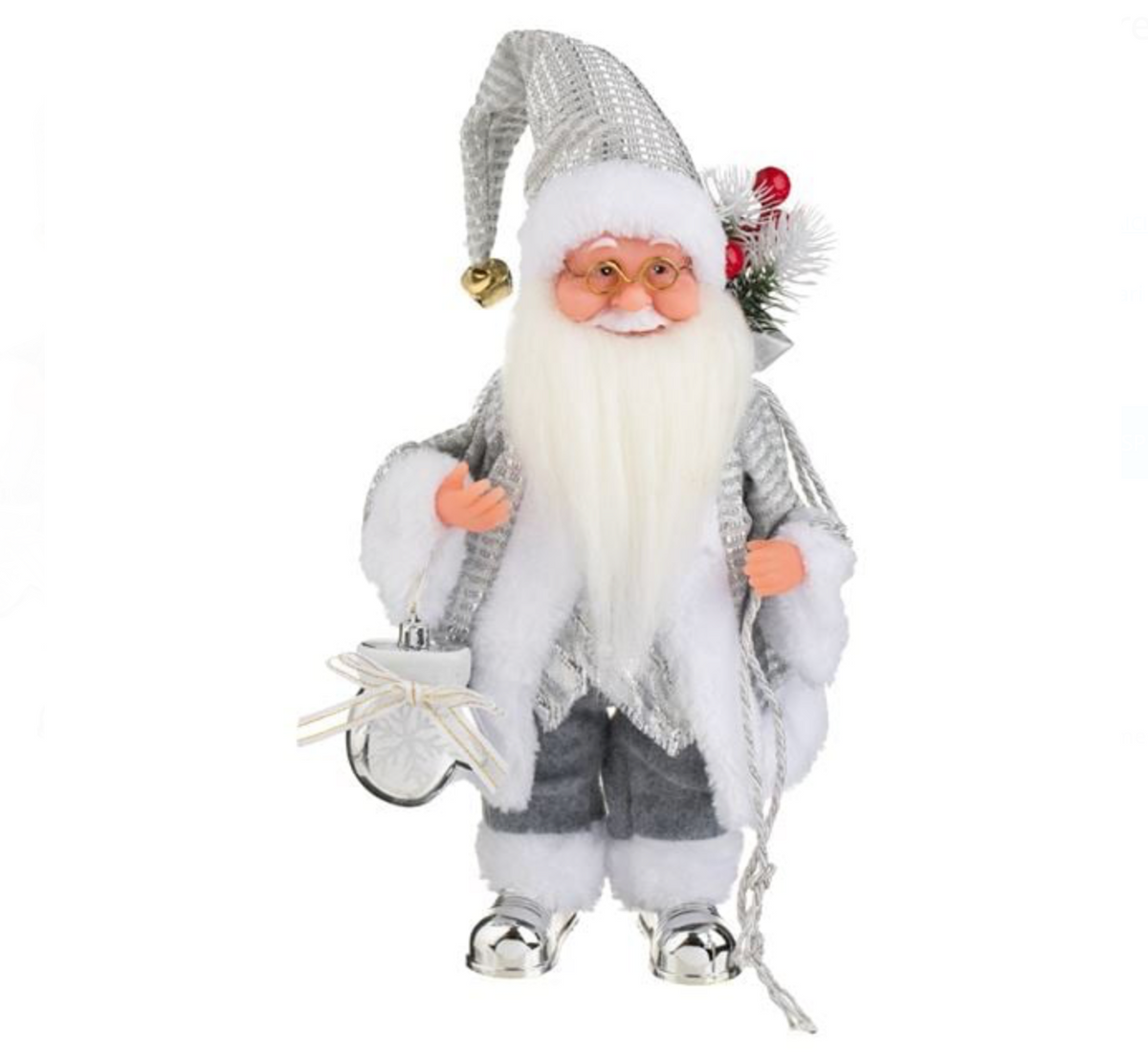 Jucarie Interactiva Figurina Mos Craciun cu Haine Argintii Miscare & Sunet 30cm