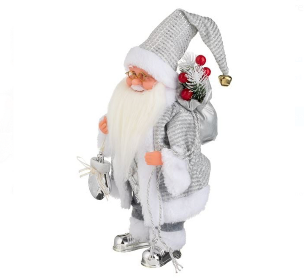 Jucarie Interactiva Figurina Mos Craciun cu Haine Argintii Miscare & Sunet 30cm