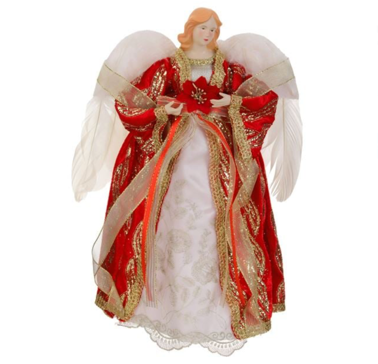 Varf Brad de Craciun Figurina de Inger cu Capa Rosie & Aripi 39cm