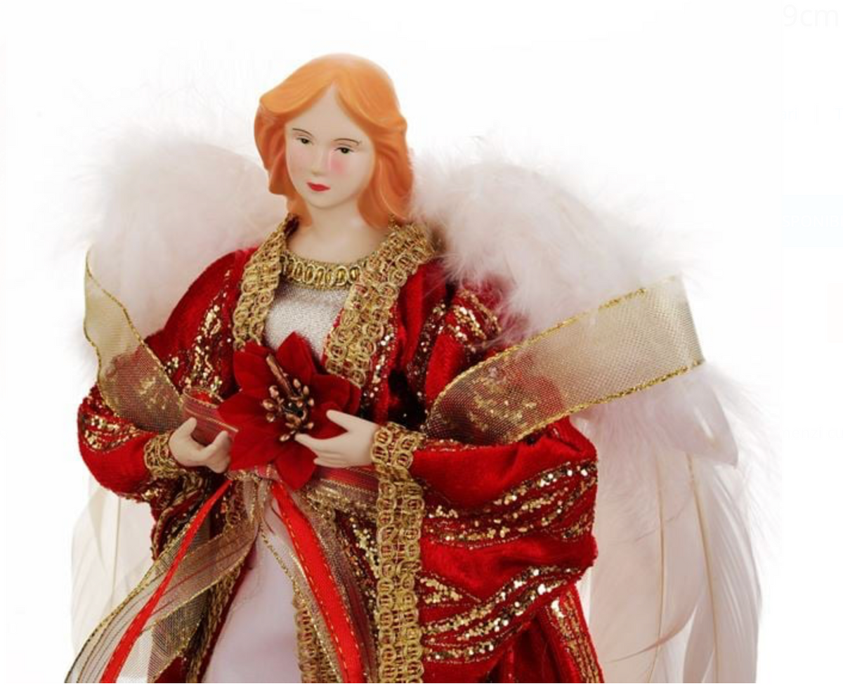 Varf Brad de Craciun Figurina de Inger cu Capa Rosie & Aripi 39cm