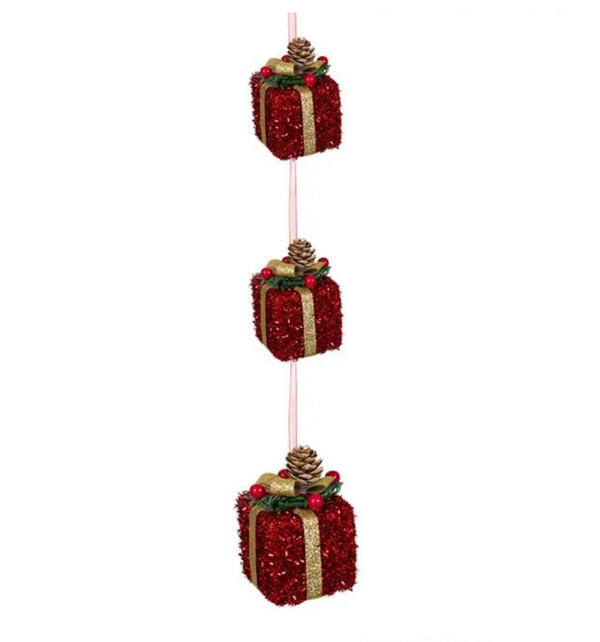 Decoratiune de Craciun din Spuma Cutii de Cadouri Rosii Conuri 63cm