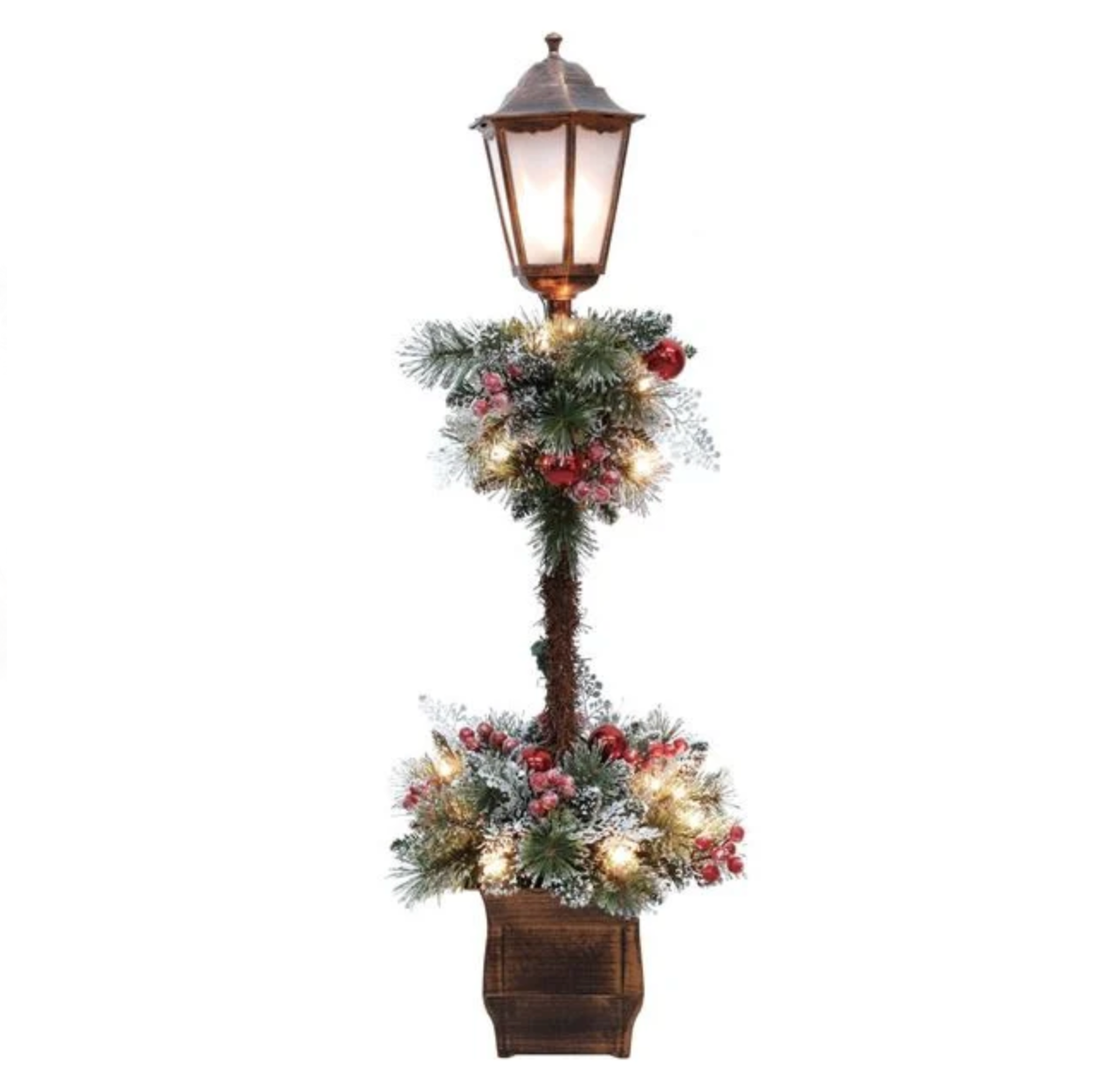 Felinar Decorativ de Craciun cu Lumina LED Bronz 23x23x122cm