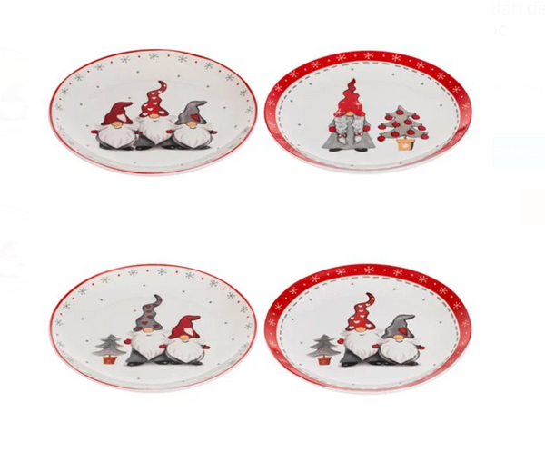 Set Farfurii din Portelan de Craciun cu Model Gnome Ø19cm - 4buc