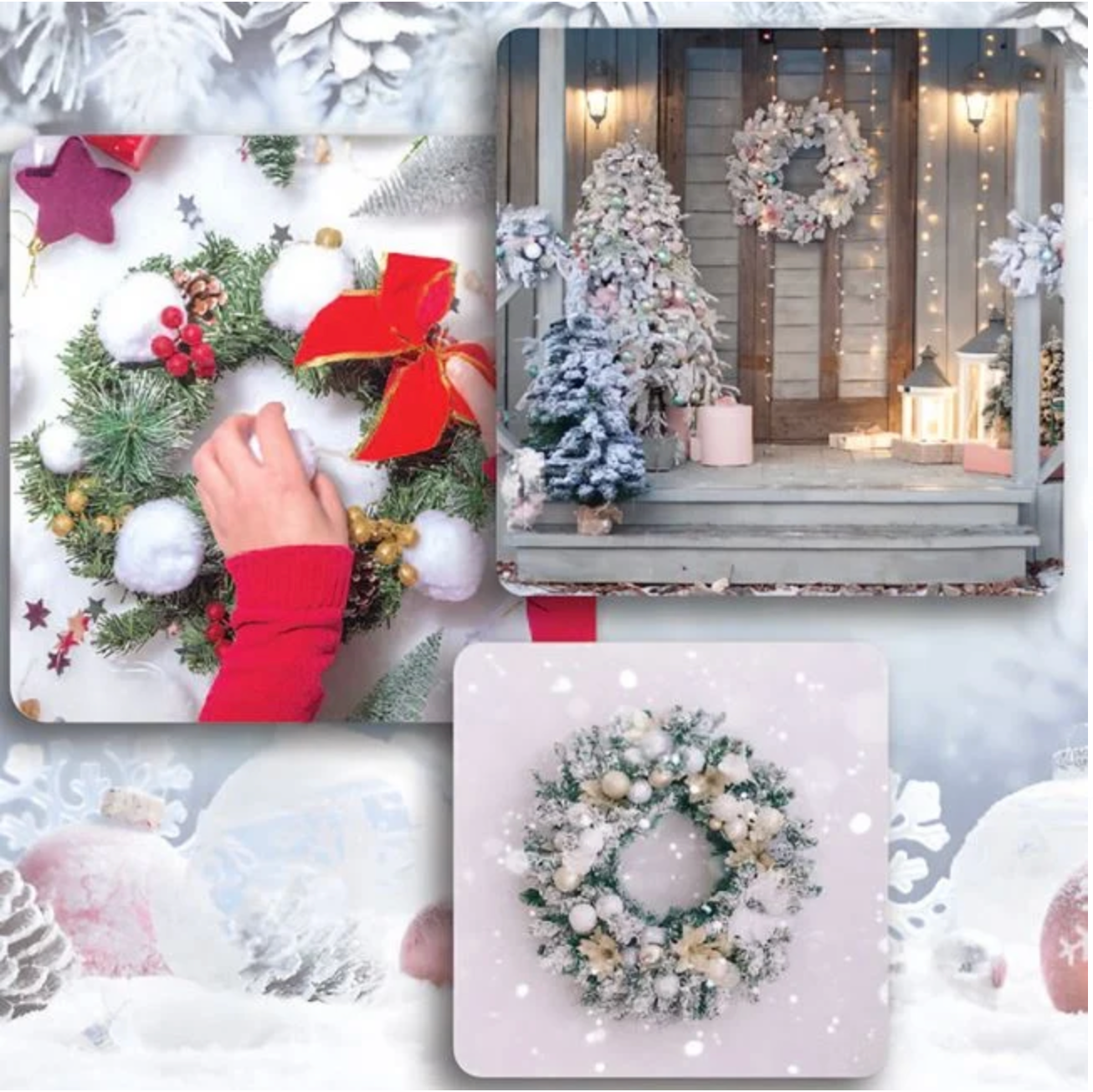 Coronita Decorativa de Craciun Verde Ninsa cu 120 de Crengute - Ø60cm