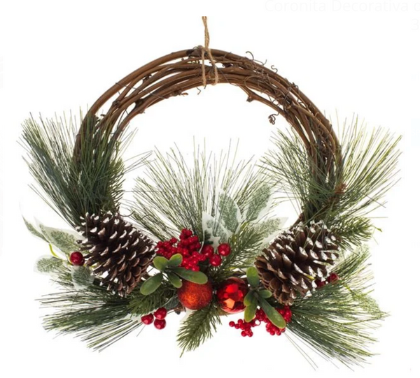 Coronita Decorativa de Craciun Conuri Berries Bile Rosii Ø33cm