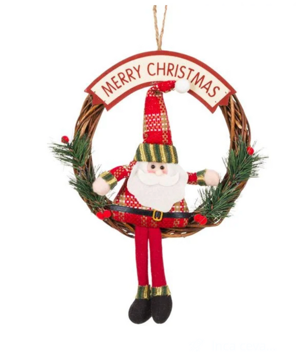 Decoratiune de Lemn Coronita Mos Craciun 20cm