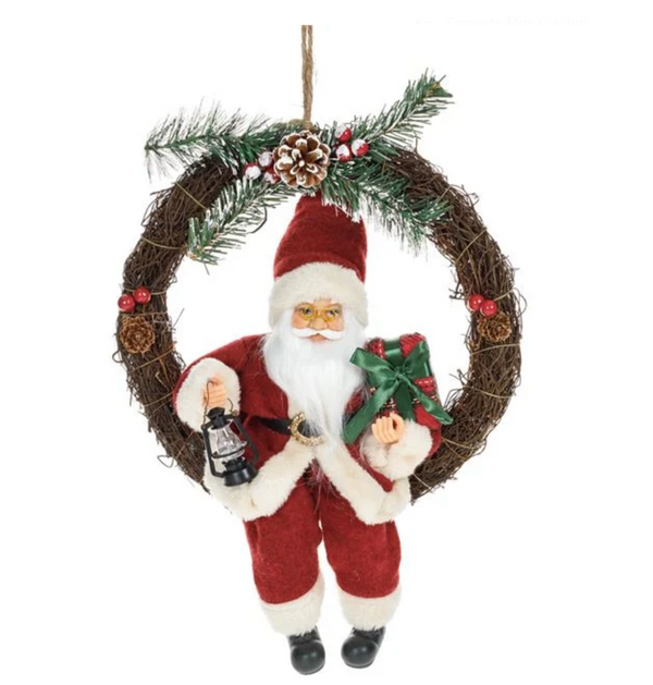 Coronita Decorativa din Lemn cu Mos Craciun Felinar & Cadouri Ø30cm