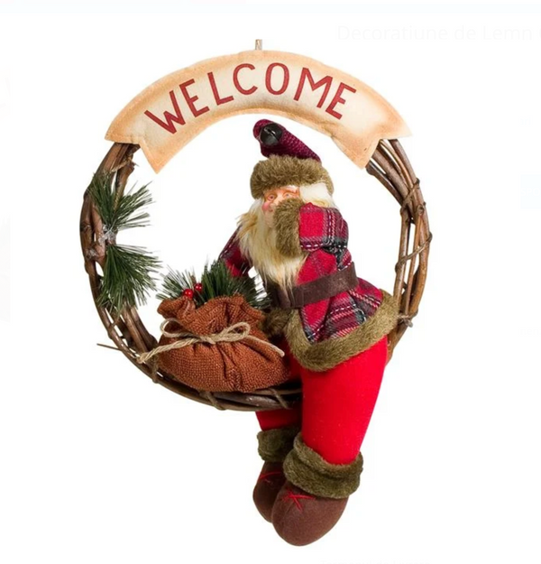 Decoratiune de Lemn Coronita Mos Craciun 40 cm