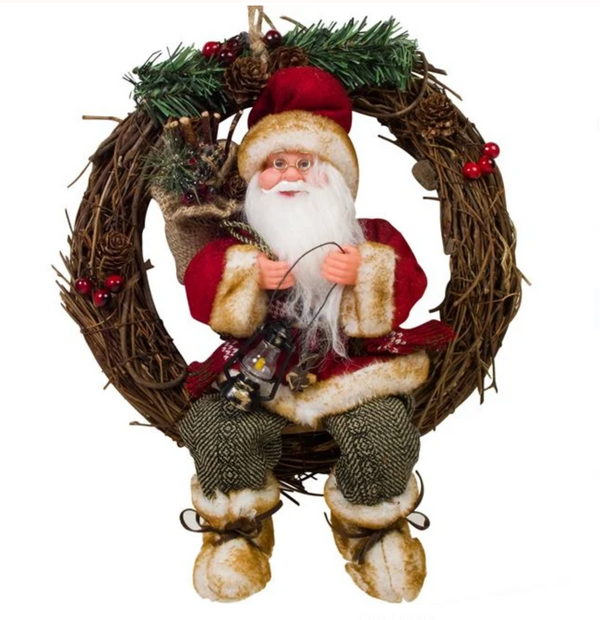 Decoratiune de Lemn Coronita Mos Craciun 34 cm