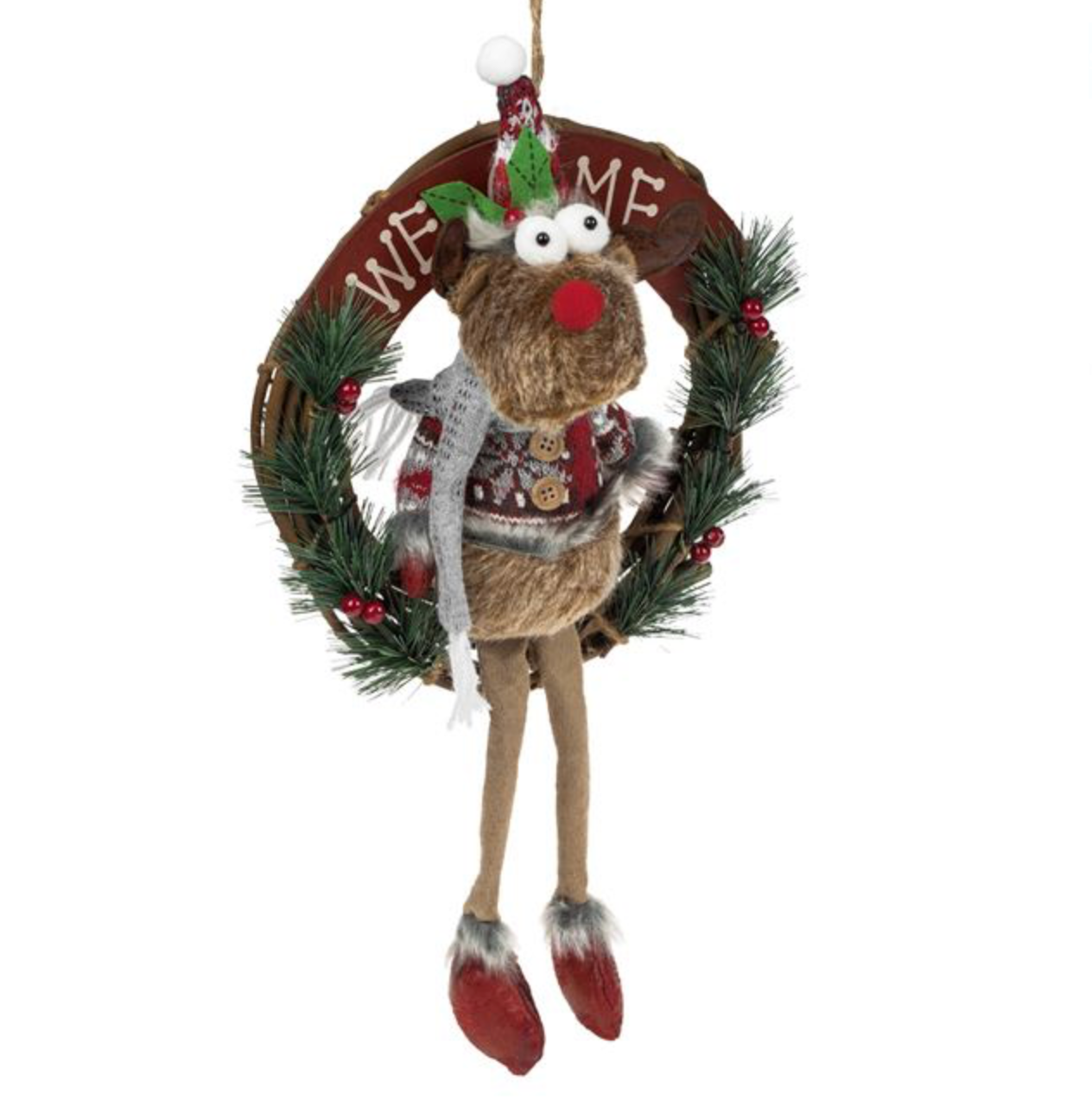 Decoratiune de Craciun din Lemn Coroana Cerb Gri 30cm