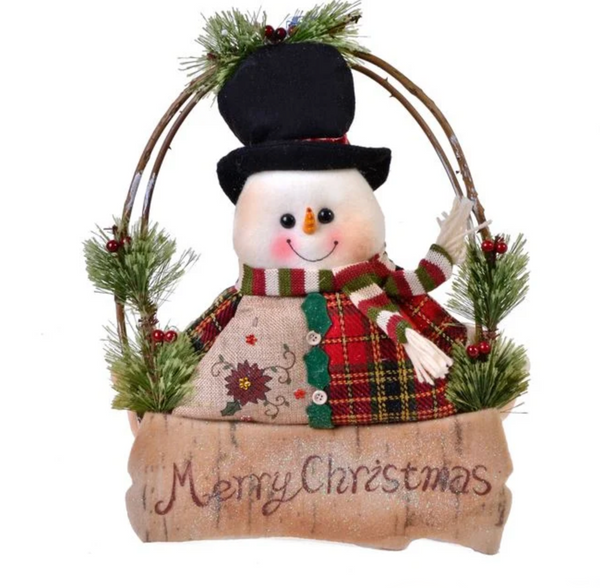 Decoratiune Suspendabila de Craciun din Lemn Coronita Om de Zapada 37cm