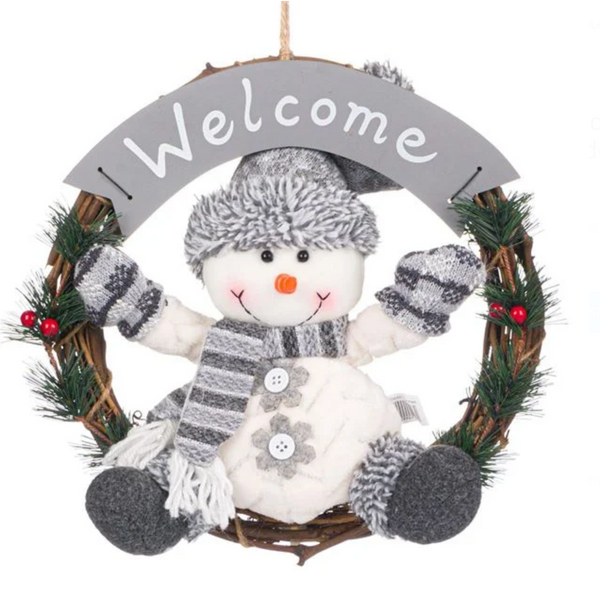 Decoratiune Suspendabila de Craciun din Lemn Coronita Om de Zapada Gri 30cm