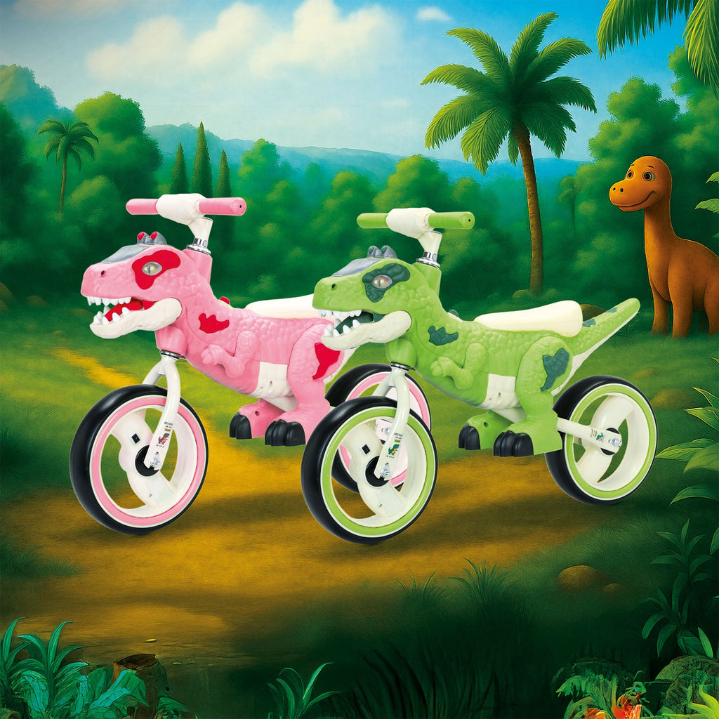 Bicicleta de echilibru pentru copii, model dinozaur, muzica, varsta 2-6 ani, roz