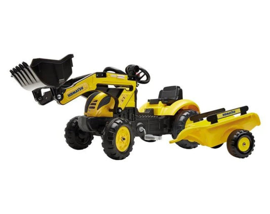 Komatsu Tractor cu Pedale cu Excavator & Remorca Galben cu Sunet 71x42x53cm