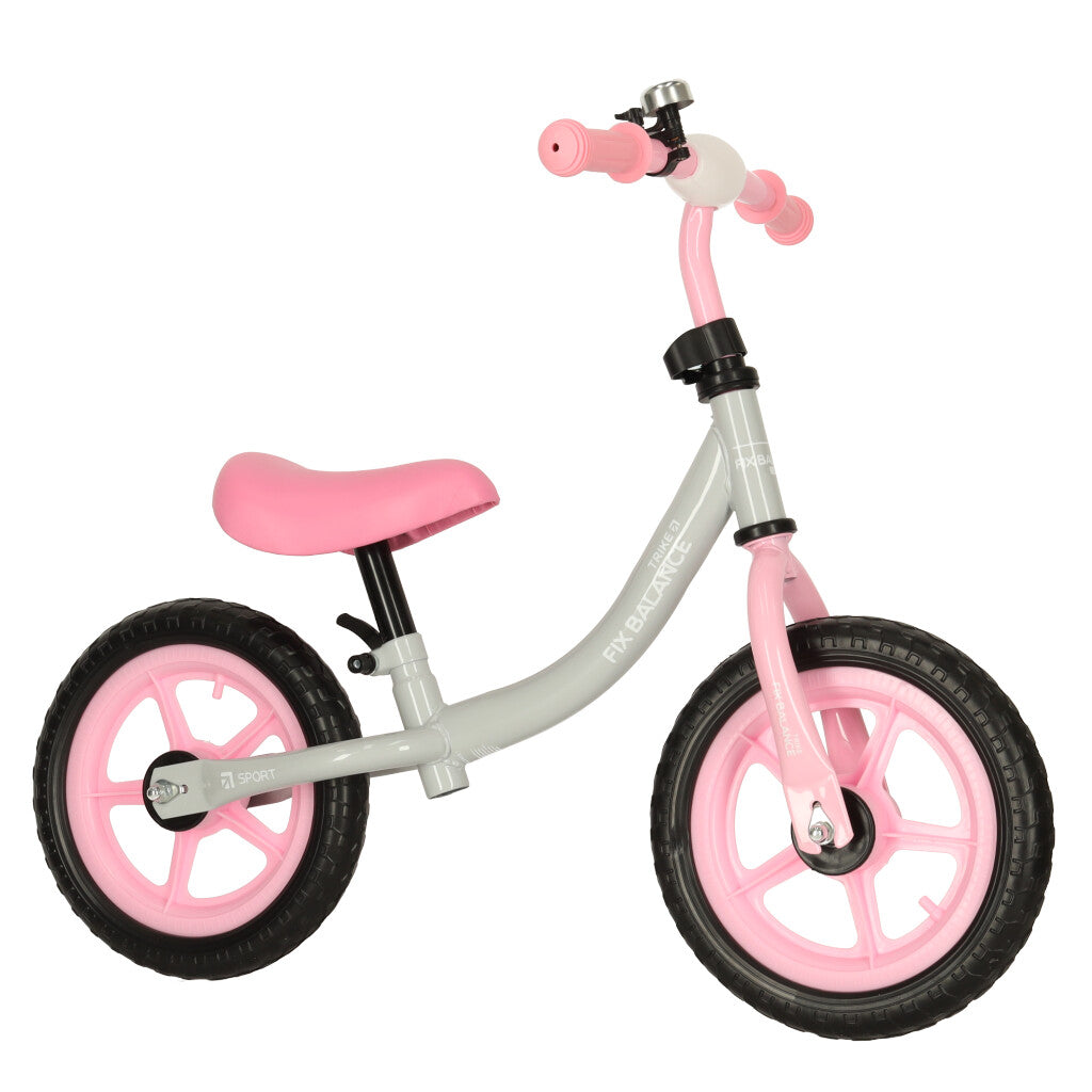 Bicicleta fara pedale pentru copii 80x40x57 cm, reglabila, roti din spuma, 1.8 kg, gri roz