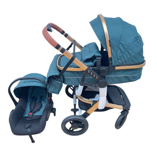 Carucior 3in1 cu landou transformabil in parte sport, 0-36 luni, Verde Geanta si Scoica Incluse