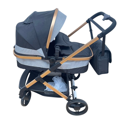 Carucior 2 in 1 cu landoul transfomabil, 0-36 luni, Negru, Geanta Inclusă!