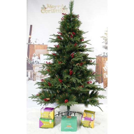 Brad artificial decorat cu conuri de pin 120 cm, suport metalic inclus