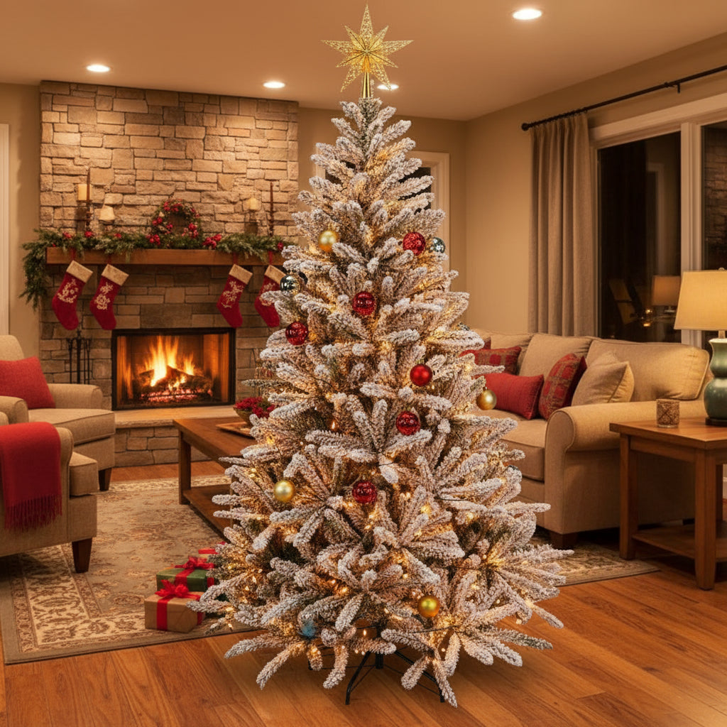 Brad artificial 180 cm, ace 2D, Acoperit cu Pulbere alba tip zăpadă , diametru 110 cm