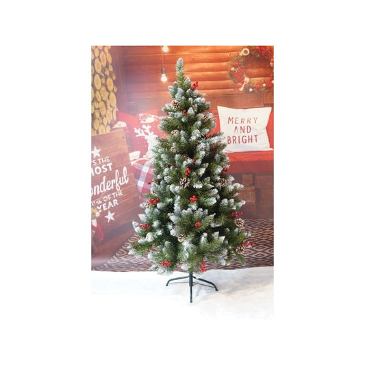 Brad artificial decorat cu conuri si merișoare ,sectioinat pentru perete/colț, 150cm , diametru 83cm