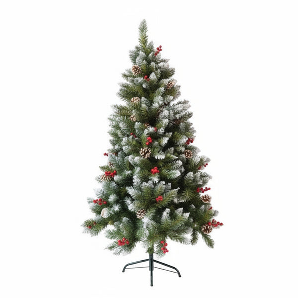 Brad artificial, ace 2D, decorat cu conuri si merișoare ,sectioinat pentru perete/colț, 150cm , diametru 83cm