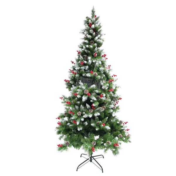 Brad artificial tip nins, vârfuri 2D, decorat cu conuri de pin , înălțime 150cm, 319 ramuri, suport metalic inclus