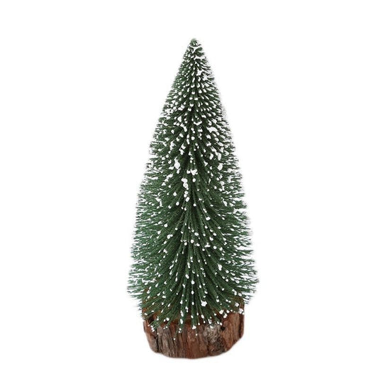Brad Artificial de Crăciun, Ornament pentru masa, pe suport de lemn, 10 cm