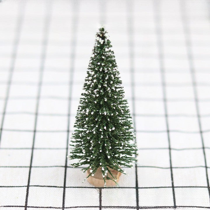 Brad Artificial de Crăciun Înzăpezit, Ornament pentru masa, pe suport de lemn, 15 cm