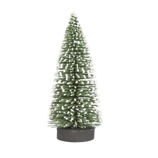 Brad Artificial de Crăciun Înzăpezit, Ornament pentru masa, pe suport de lemn, 15 cm