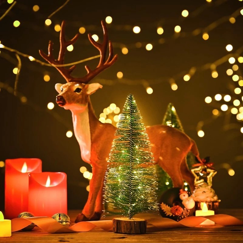 Brad Artificial de Crăciun Înzăpezit, Ornament pentru masa, pe suport de lemn, 30 cm
