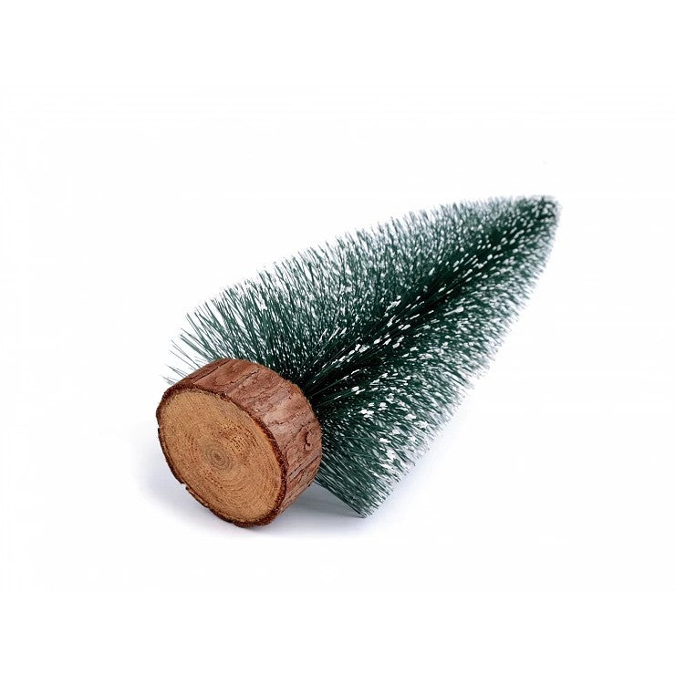 Brad Artificial de Crăciun Înzăpezit, Ornament pentru masa, pe suport de lemn, 30 cm