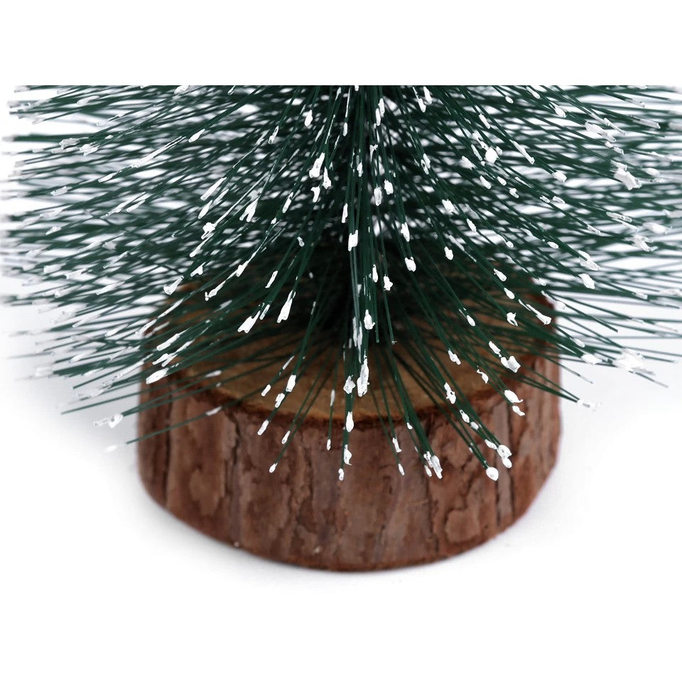 Brad Artificial de Crăciun Înzăpezit, Ornament pentru masa, pe suport de lemn, 30 cm