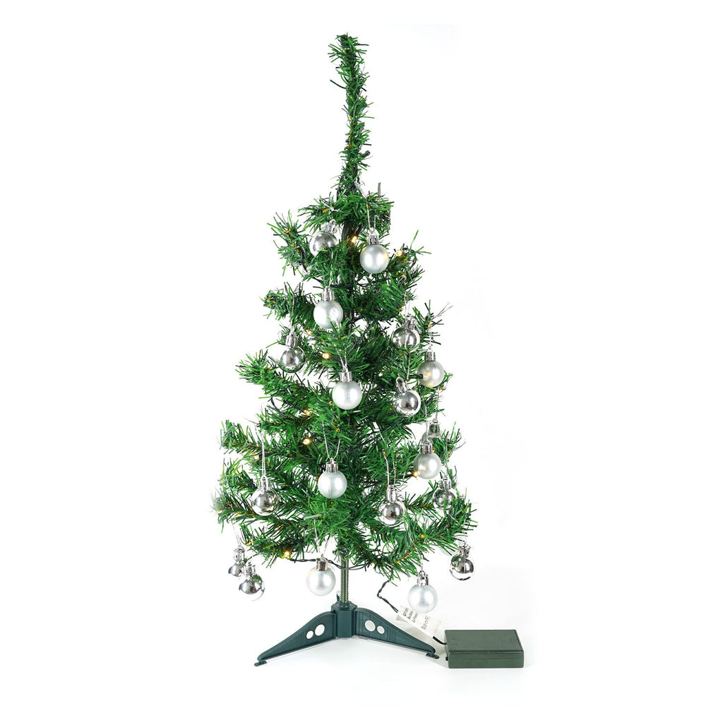 Pachet brad artificial impodobit 60 cm, (brad 60 cm , instalație 20 led +20 globuri argintii)