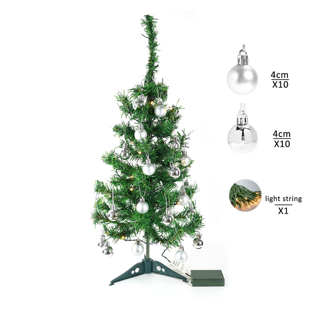 Pachet brad artificial impodobit 60 cm, (brad 60 cm , instalație 20 led +20 globuri argintii)